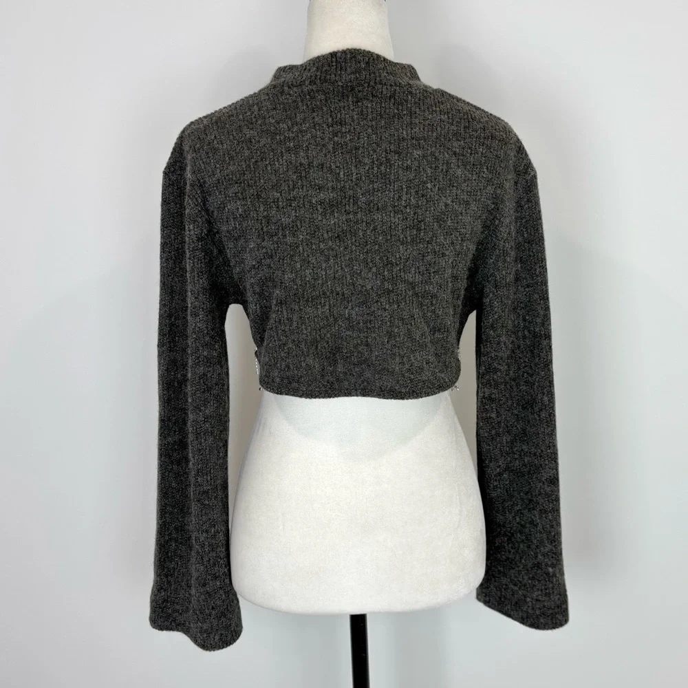 Zara grey cropped rhinestone fringed sweater - Picture 6 of 9